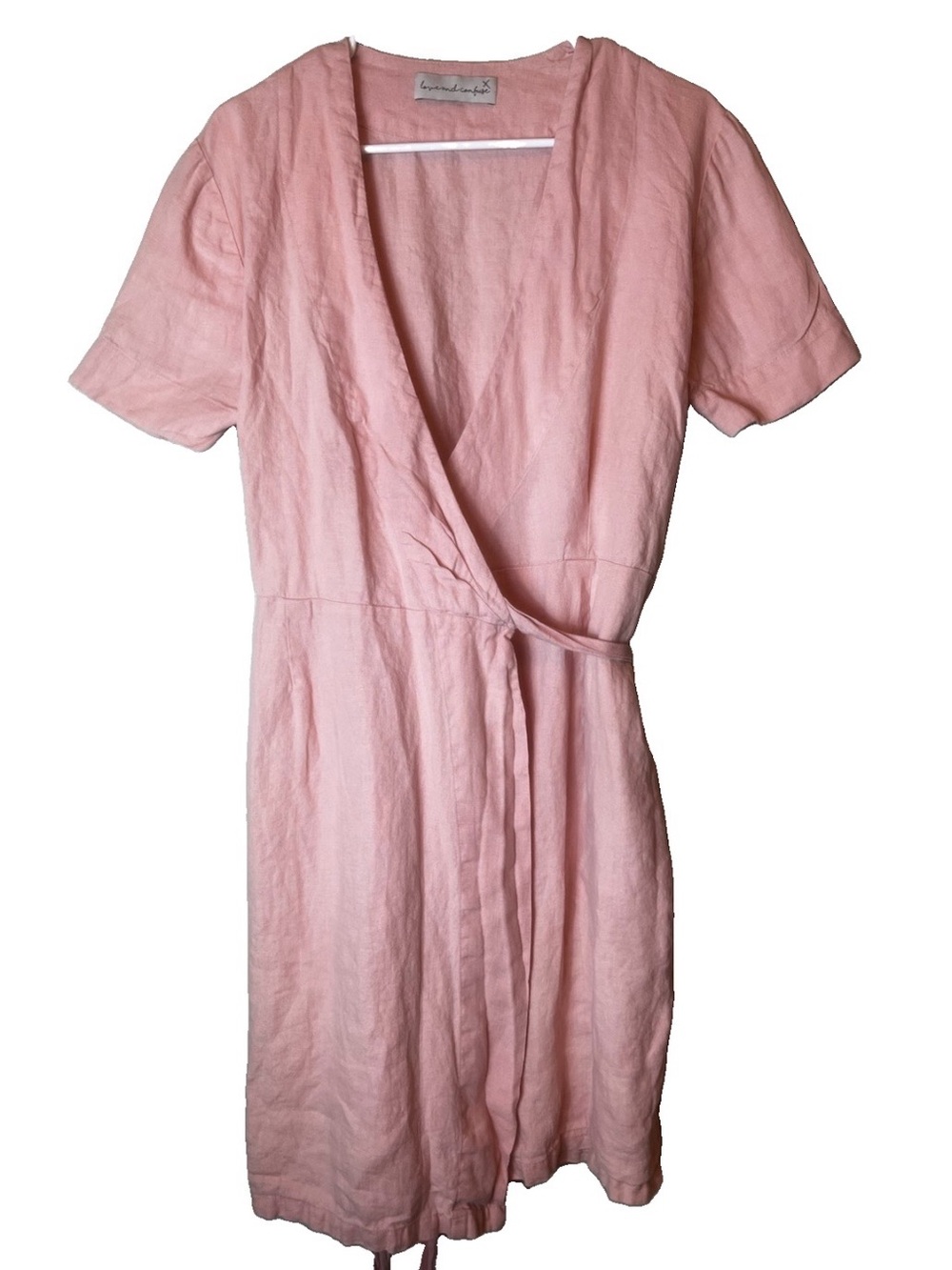 Love and Confuse 100% Linen Pink Wrap Mini Dress Size M